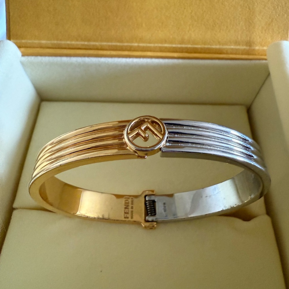 Fendi Two-Tone Gold and Silver Bangle Size M